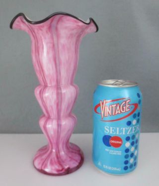Vtg 1930s Franz Welz Bohemian Czech 8 " Pink Blown Cased Art Glass Vase Black Rim