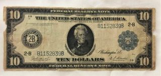 1914 $10.  00 York Federal Reserve Note With Issues Usa