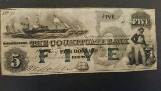 1853 $5 The Cochituate Bank Of Boston Note Xf