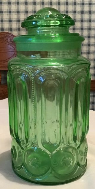 Vintage L.  E.  Smith Moon & Stars Green Apple 5 Canister
