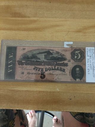 1864 Confederate States Csa $5 Five Dollar Richmond Va Note