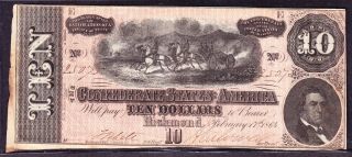 Us 1864 Csa T - 68 $10 Confederate Note Pf - 15 Vf - Xf (075)