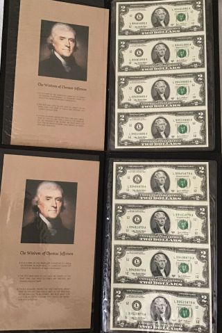 2 Uncut Sheet Of Four 2003 Series $2 Dollar Bills W/ Display Folder