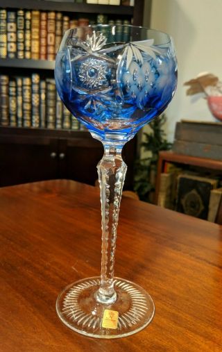 Bohemian 8.  25 " Nachtmann Bleikristall Blue Crystal Goblet Cut Glass W/ Label