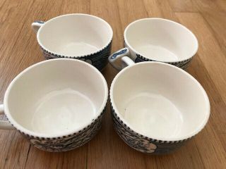 Set Of 4 Royal Currier And Ives Blue White Coffee/tea Cups " Star Of The Road "