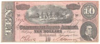 1864 $10 Ten Dollar Confederate Currency Note T - 68 C212