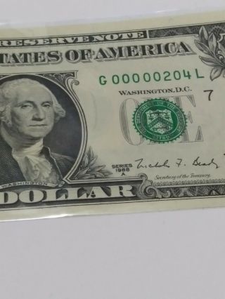 Extremely Low Serial Number 1$ One Dollar Bill Three Digit Series 1988a