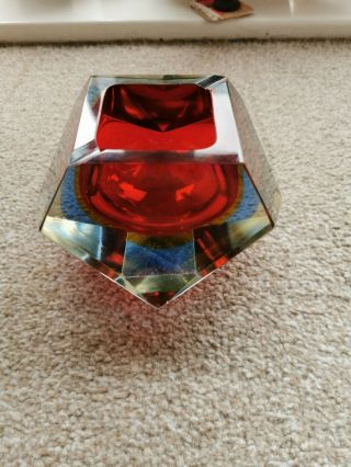 Vintage 70s Space Age Murano Sommerso Faceted Glass Ashtray Dish