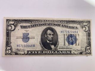 Series 1934 A Us 5 Five Dollar Bill Silver Certificate Blue Seal Collector Note