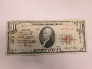 1929 Us $10 Chase National Bank Of The City Of York Banknote