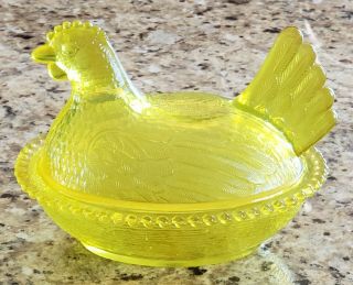 Bright Yellow Indiana Glass Hen On Nest