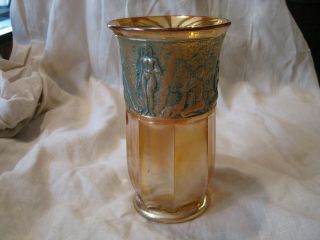 Unusual Art Deco Carnival Glass Vase Risque Naked Lady Musician Vase 1930s