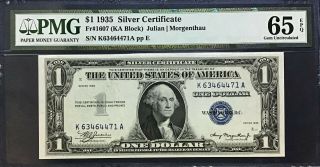 1935 $1 Silver Certificate Fr 1607 Ka Block Pmg 65 Epq