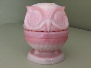 Vintage Rosalene Pink Fenton Slag Glass Owl Fairy Lamp