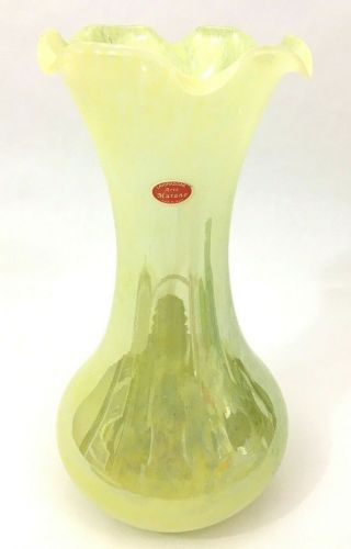 Murano Large Art Glass Vase 13 " Tall Lavorazione Arte Italy Yellow Green Gift
