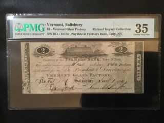 1810 Salisbury - Vermont Glass Factory 2 Dollars Pmg Certified Banknote