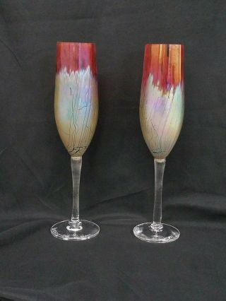 Steven Smyers Hand Blown Art Glass Champagne Flutes
