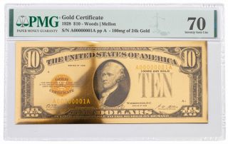 1928 $10 24kt Gold Certificate Commemorative Pmg 70 Gem Unc