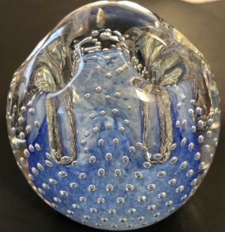 Vintage Murano Bullicante Glass Blue Controlled Bubbles 6 Pen Holder Paperweight