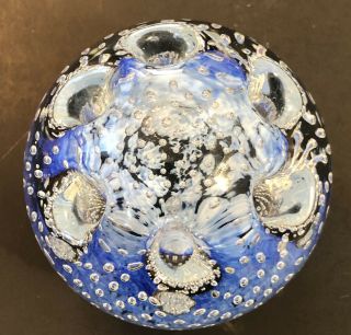 Vintage Murano Bullicante Glass Blue Controlled Bubbles 6 Pen Holder Paperweight 2