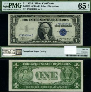 Fr.  1608 $1 1935 - A Silver Certificate Non - Mule J - C Block Gem Pmg Cu65 Epq
