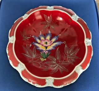 Victorian H & Co Selb Heinrich Marcella Bavaria Red Serving Bowl W Flower