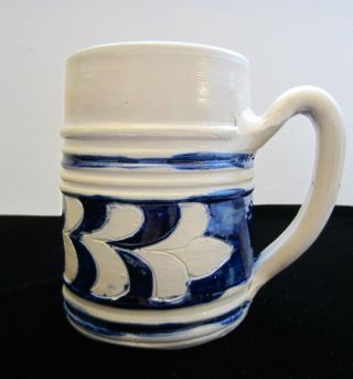 Williamsburg Stoneware Pottery Coffee Mug Salt Glazed Cobalt Blue Hand Painted