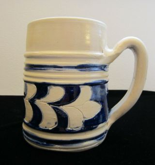Williamsburg Stoneware Pottery Coffee Mug Salt Glazed Cobalt Blue Hand Painted 2