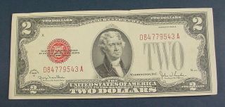 Series Of 1928 G $2 Two Dollar United States Note Currency Red Seal Crisp Circul