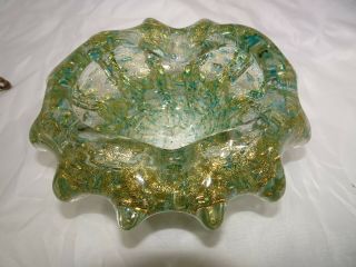 Vintage Murano Gold Leaf Green Sea Urchin Ash Tray For 2