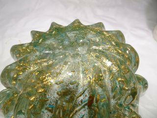 Vintage Murano Gold Leaf Green Sea Urchin Ash Tray for 2 3