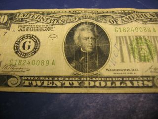 1928 B $20 Twenty Dollar Federal Reserve Bill Note “gold On Demand” Old Money