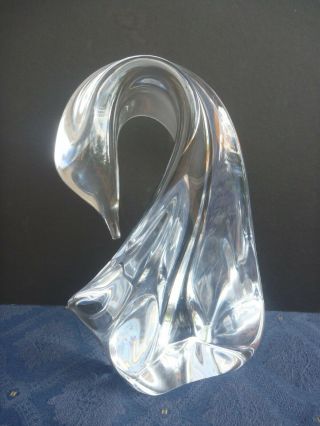 Daum France Clear Crystal Swan Bird Figurine Modernist Abstractsigned Sculpture