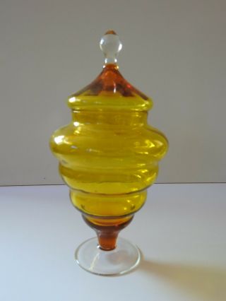 Vintage Amberina Glow Apothecary Yellow Optic Glass Empoli Jar & Lid Italian Art