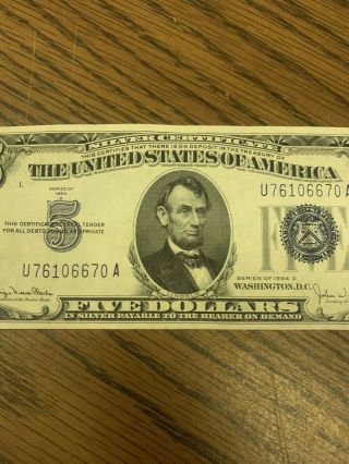 1934 D $5 BLUE Seal SILVER Certificate Old US Paper Money Currency Legal Tender 3
