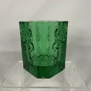Tittot Emerald Green Art Glass Bud Vase Candle Votive Holder Scroll Design Small 2