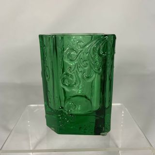 Tittot Emerald Green Art Glass Bud Vase Candle Votive Holder Scroll Design Small 3