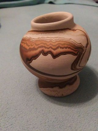 Nemadji Pottery Brown Swirl Vase 3 1/2 " Usa Made