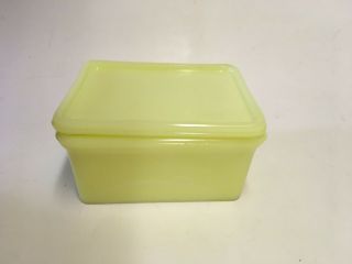 Vintage Mck Mckee Small Refrigerator Dish With Lid Yellow Green Glass 5 " X4 "