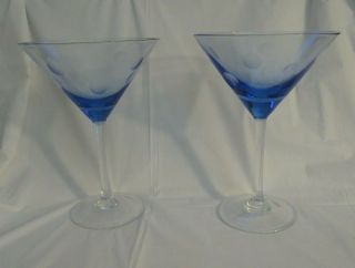 Waterford Marquis Crystal Polka Dot Sapphire Blue Martini Glasses - Set Of 2