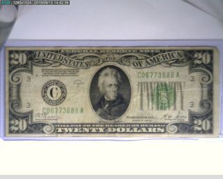 1928b Federal Reserve Note 20.  00 Fr5052c (62 - 314 7m/o)