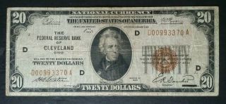 1929 $20 Federal Reserve Bank Of Cleveland National Currency Note