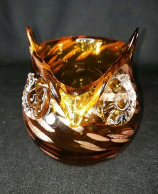 Vintage Murano Art Glass Owl Vase Amber Copper Swirl Candy Dish Bowl Mcm