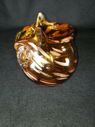 Vintage Murano Art Glass Owl Vase Amber Copper Swirl Candy Dish Bowl MCM 2