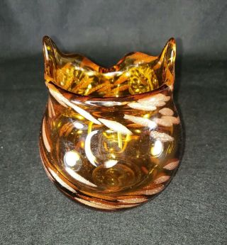 Vintage Murano Art Glass Owl Vase Amber Copper Swirl Candy Dish Bowl MCM 3