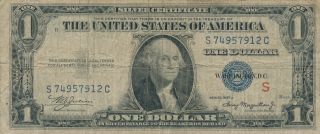 Usa Silver Certificate 1 Dollar 1935 S74957912c Series A - S Overprint Circ