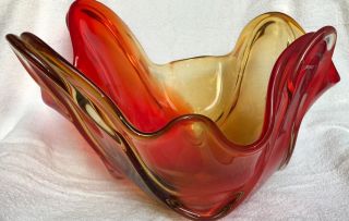 Vintage Very Heavy Red Art Glass Bowl Vase