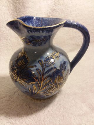 Vintage Capri Blue Handpainted Pitcher - Made In Holland
