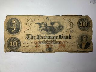 1834 $10 The Exchange Bank Of Columbia Obsolete Bank Note South Carolina