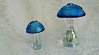 Heron Glass - Two Blue Mushrooms both set with Pewter Lizards - Gift Box 2